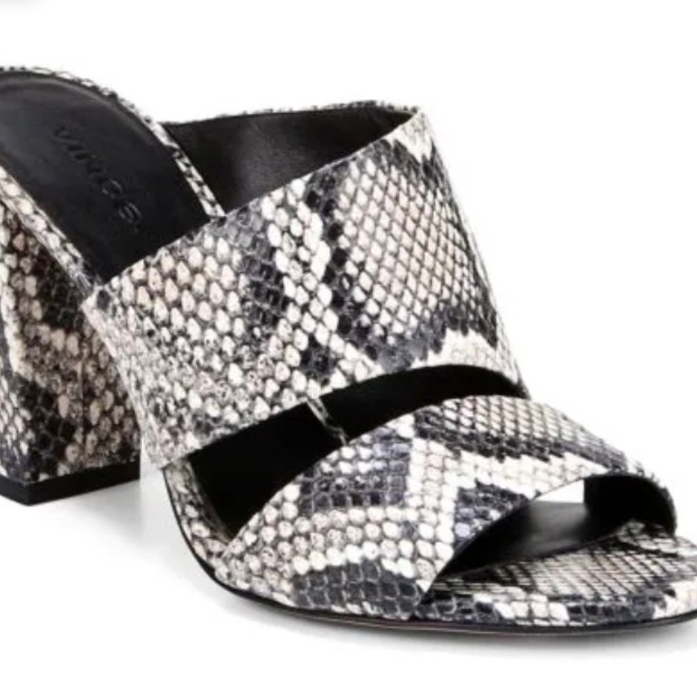 Vince Hiro Snakeskin-Embossed Leather Mules
